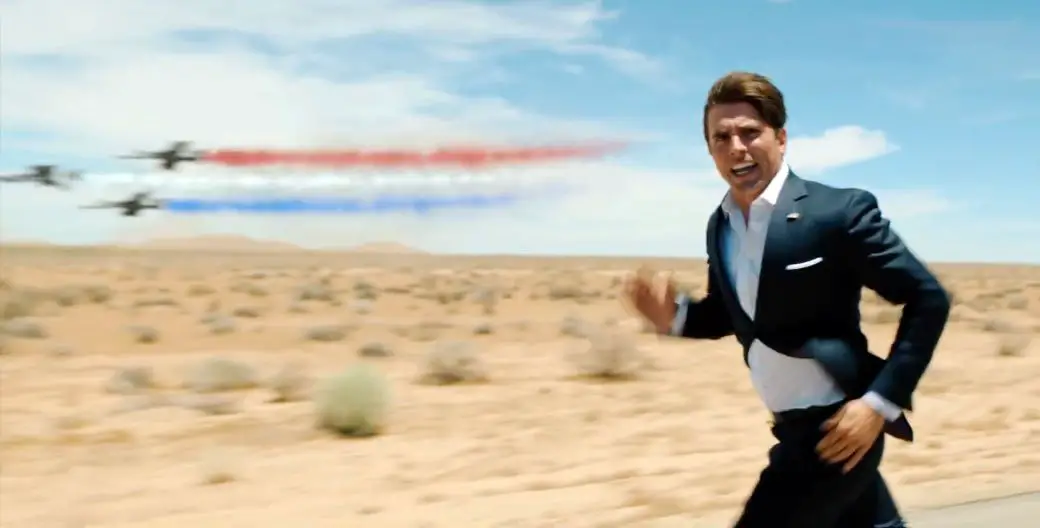 Red, white and Blue! The film makers went all out with a fighter jet fly by! Photo courtesy of YouTube / Miles Fisher