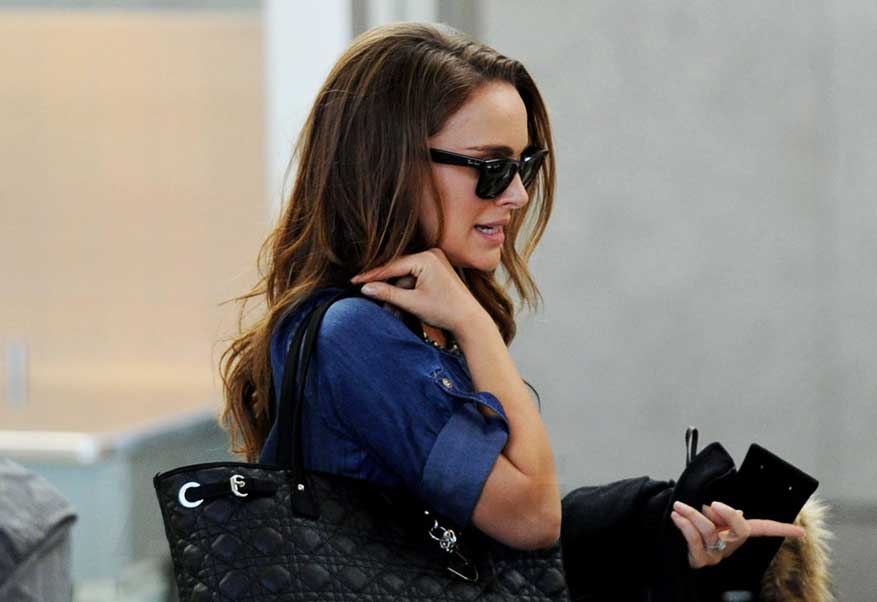 Natalie Portman Ray-ban Wayfarers Denim Top Wedding Ring Dior Handbag
