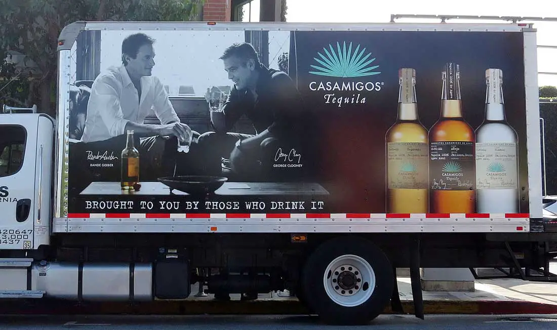 George Clooney has his own truck with a picture of himself on it to promote his drink 'Casamigos Tequila'! LA