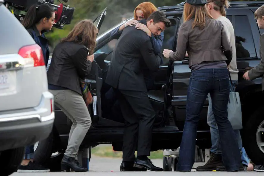 X-Files Season 11 Filming Dana Scully Gillian Anderson Car Crash Scene Bleeding