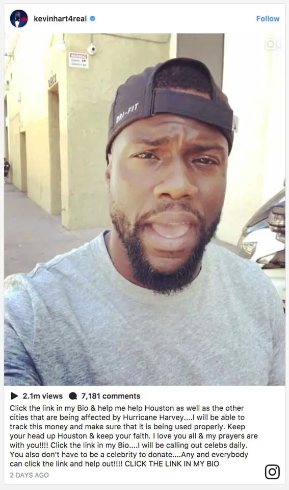 Kevin Hart Hurricane Harvey Appeal