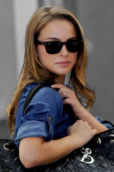 Natalie Portman Ray-ban Wayfarers Denim Top Wedding Ring Dior Handbag