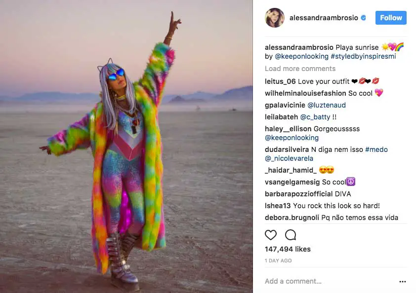 Alessandra Ambrosio Burning Man Multi-Colored Outfit Instagram
