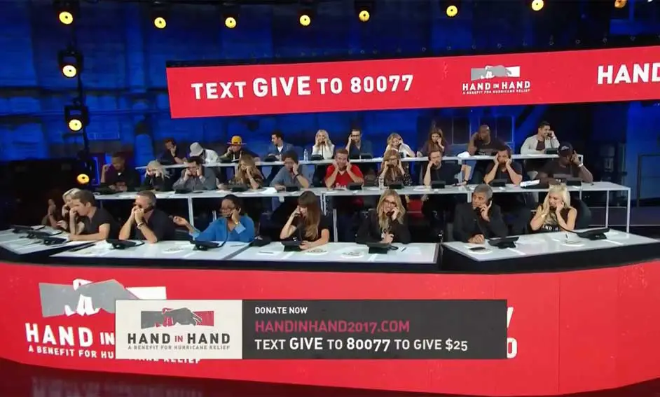 Celebrities Hand in Hand Hurricane Relief Donate