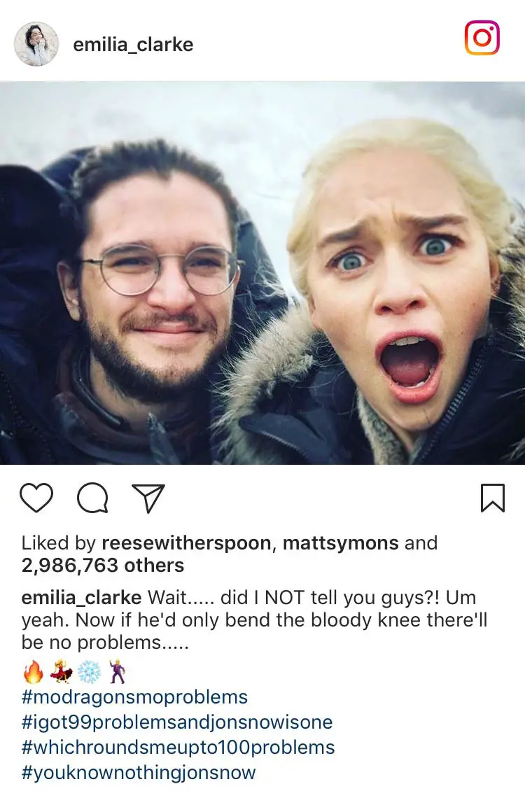 Emilia Clarke Kit Harrington Instagram Picture