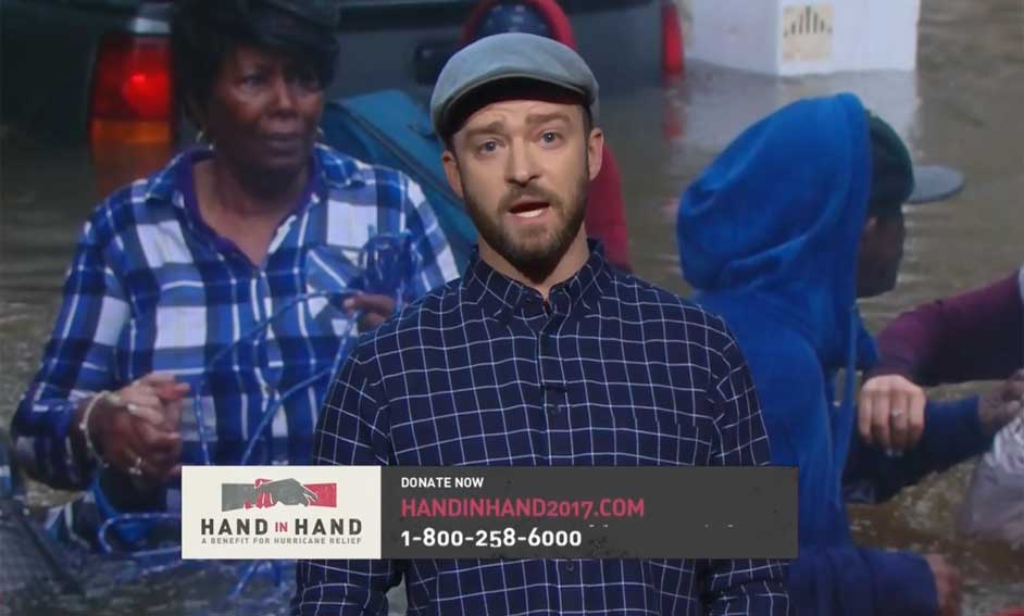 Justin Timberlake Hand in Hand Hurricane Relief Donate