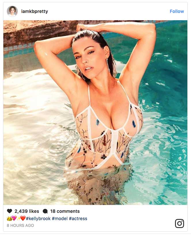 Kelly Brook posed in a revealing see-through swimsuit showing of her cleava...