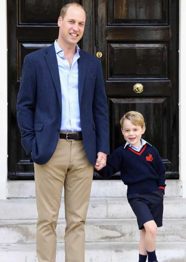 Prince George First Day of School Holding Hands Dad Prince William London Thomas's Battersea