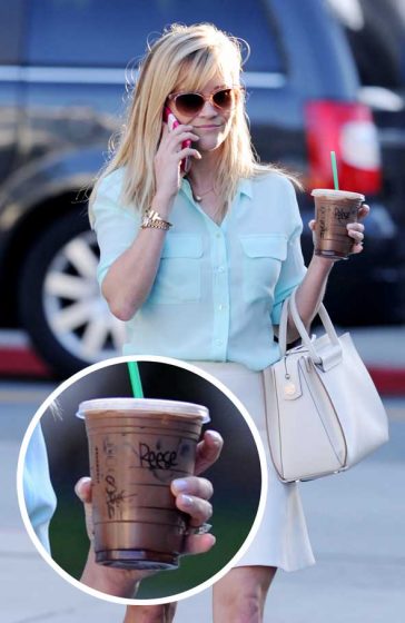 Reese Witherspoon Legs Starbuck Name on Cup Shirt Fashion Sunglasses