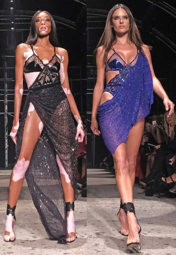 Winnie Harlow and Alessandra-Ambrosio walk the runway during the Julien Macdonald Spring Summer 2018 Show in London