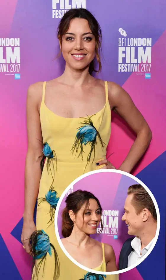Aubrey Plaza Prada Dress Blue Roses Billy Magnussen Ingrid Goes West Premiere London BFI Film Festival