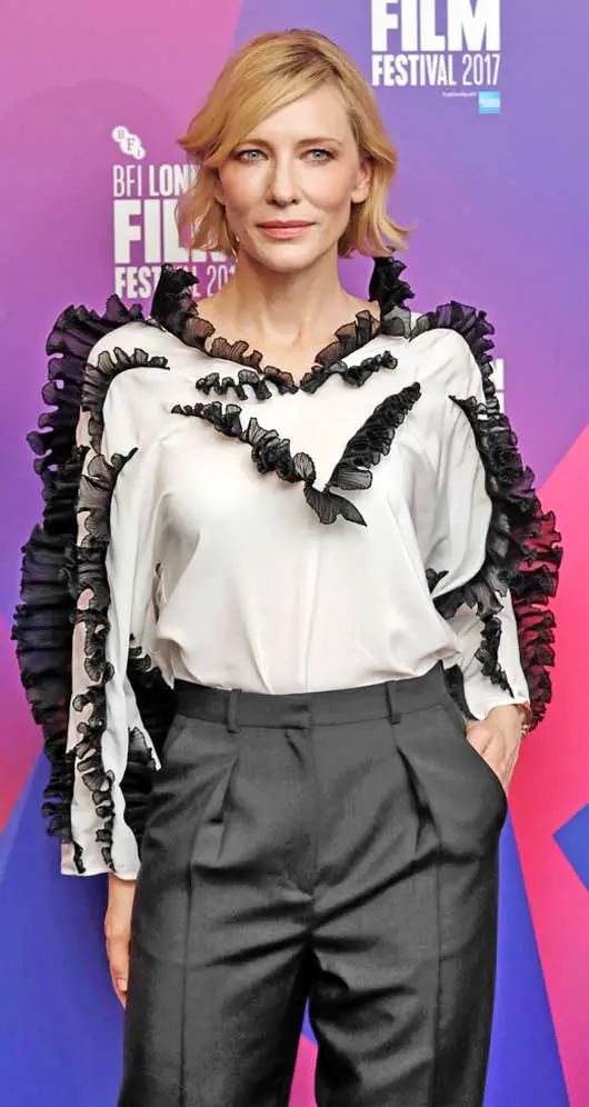 Cate Blanchett Givenchy Ruffle Panel Blouse GIANVITO ROSSIE Heels