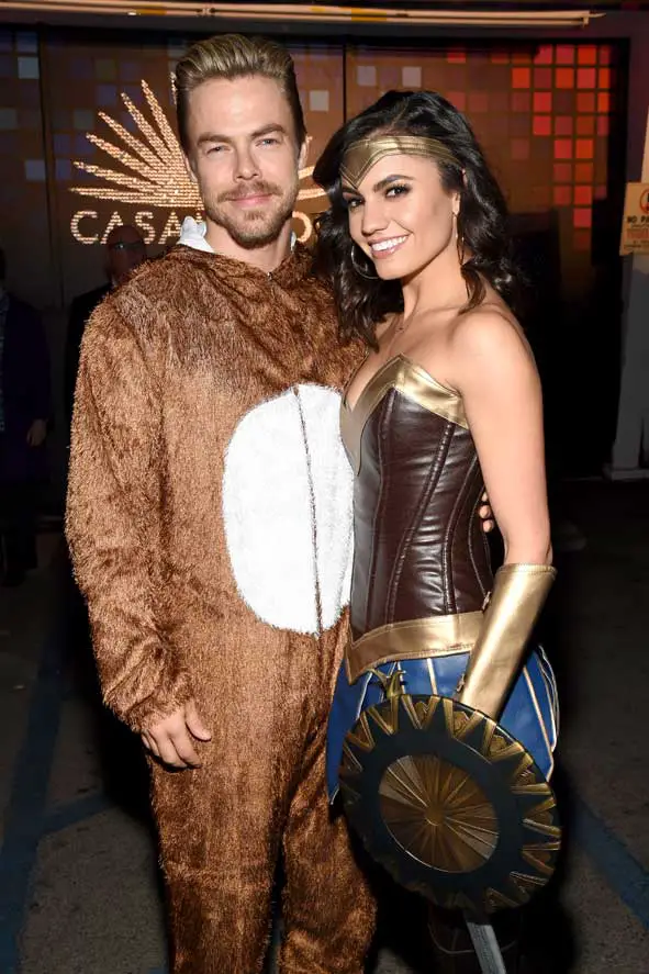 Derek Hough and Hayley Erbert Couple Casamigos Halloween Party Halloween Costume 70s Costume Hollywood Los Angeles