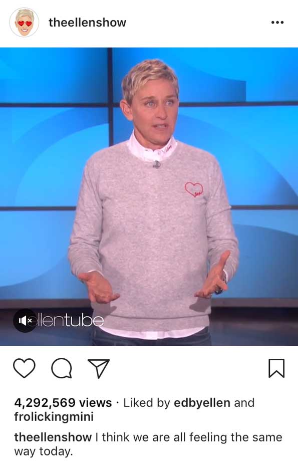 Ellen DeGeneres posted this touching message on her Instagram page - Photo courtesy @theellenshow / Instagram