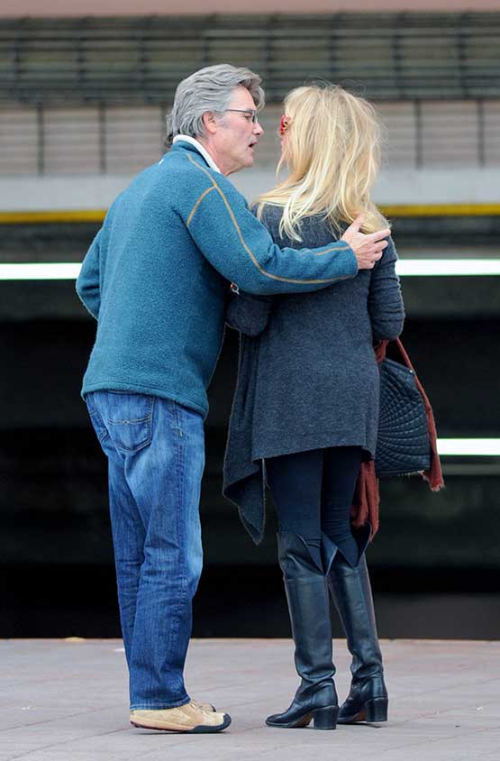 Kurt Russell went in for a kiss with his partner Goldie Hawn in Santa Monica