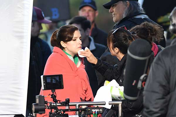 Anna Kendrick Keeps Warm on Set of Disney Movie Nicole © Atlantic Images