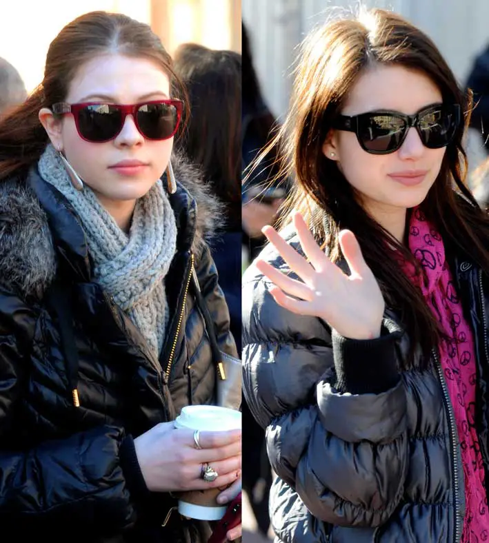 Michelle Trachtenberg Vs Emma Roberts Guess who Winter Fashion sunglasses Jacket Sundance film Festival