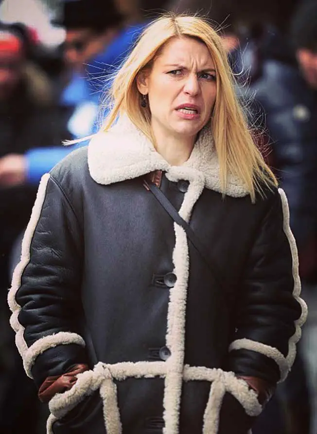 Claire Danes Leather jacket sheep skin the Sundance Film Festival 2018 worried look