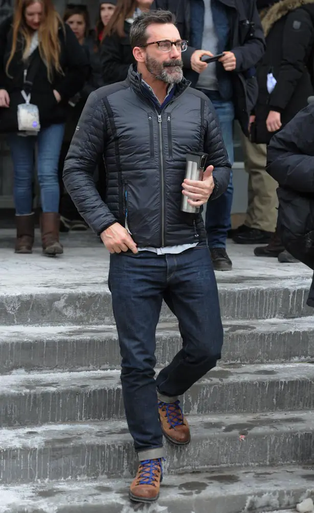 Nice boots! Jon Hamm wore some blue laced winter boots while out and about at the Icy Sundance Film Festival with new beard