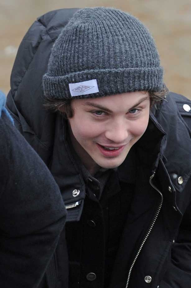 Logan Lerman was pictured looking stylish in a General Quarters winter beanie hat as he promoted his new upcoming movie The Vanishing of Sidney Hall! © Atlantic Images