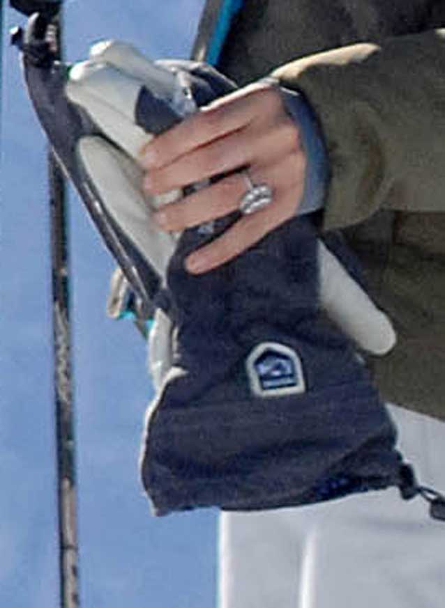 Uma Thurman Skiing Engagement Ring Ski Jacket Helmet Boots Poles Kill Bill Actress Wedding Ring
