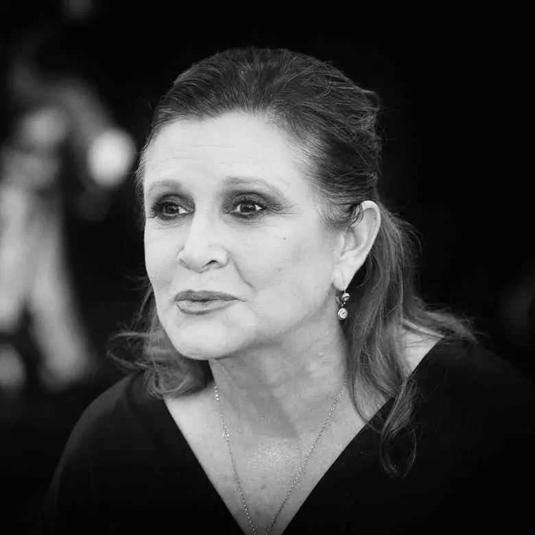 Carrie Fisher black and white photo venice film festival