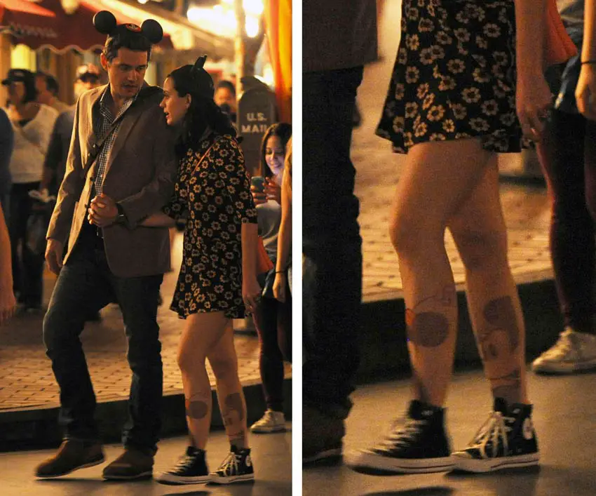 Katy Perry John Mayer Date Mickey Mouse Ears girlfriend boyfriend at Disneyland with Katy wearing Minnie Mouse tights and short dress converse sneakers