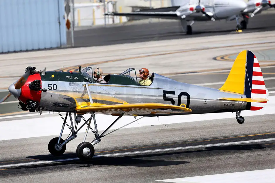 Harrison Ford flying his Ryan PT-22 Recruit vintage plane at Santa Monica Airport © Atlantic Images