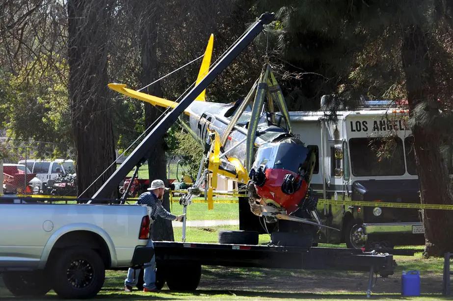 Harrison Ford plane crash 2014 wreckage pulled from Penmar Golf Course in Venice California