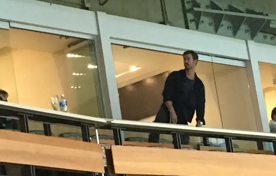 Chris Hemsworth at Vancouver Whitecaps game in Canada with Mustache and there to star in Bad Times at the El Royale