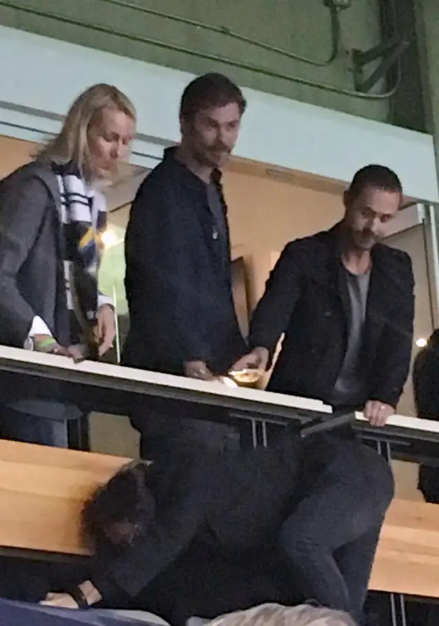 Chris Hemsworth at Vancouver Whitecaps game in Canada with Mustache and there to star in Bad Times at the El Royale
