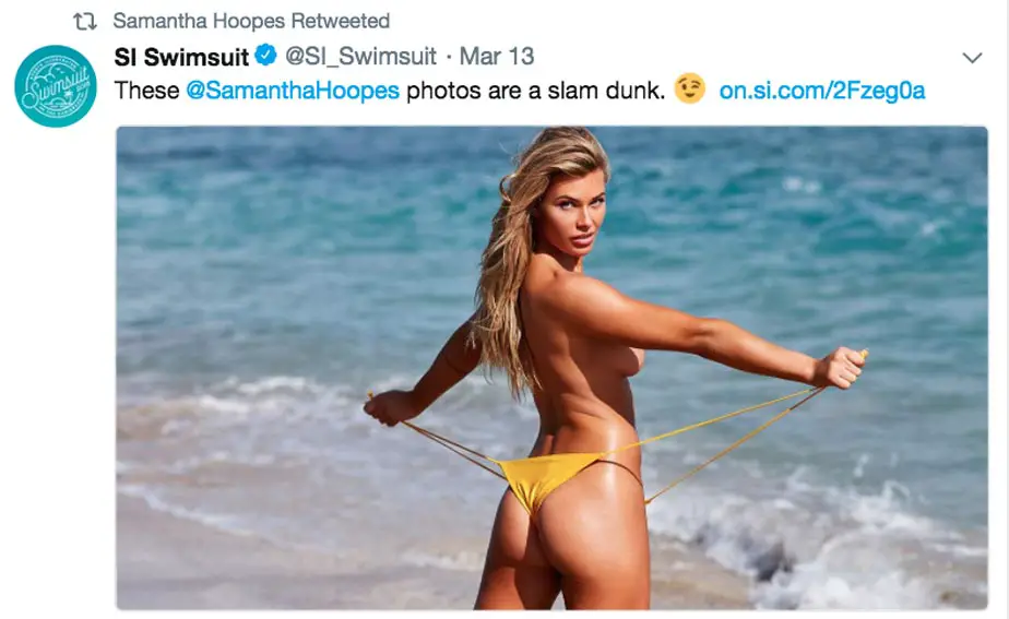 Samantha Hoopes was topless and looked stunning in her tiny yellow bikini showing off her bum and cleavage