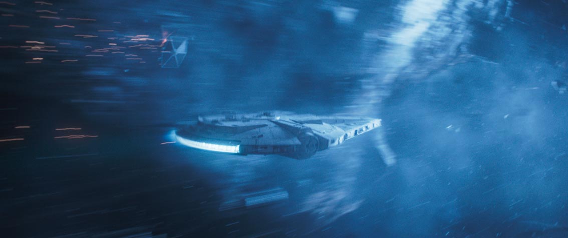 Solo: A Star Wars Story Stills Millennium Falcon Single Point Nose Kessel Run Notice that the nose is different? The Millennium Falcon here has a single point nose and not the familiar "dual-dagger" nose