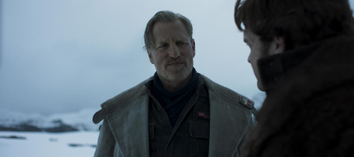 Solo: A Star Wars Story Stills "Hey kid, I'm puttin' together a crew. You in?" Woody Harrelson plays Tobias Beckett as he talks to Han Solo played by Alden Ehrenreich