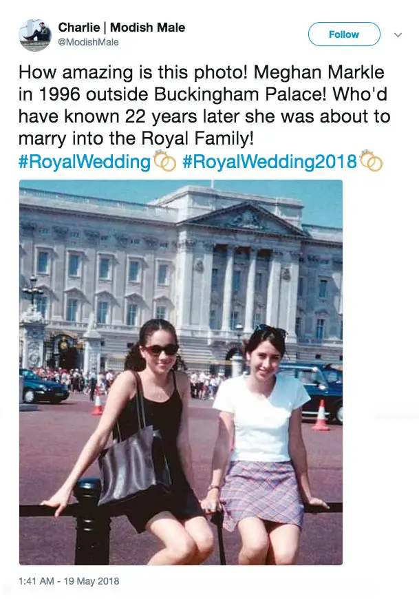 Meghan Markle has been to Buckingham Palace before! Back in 1996 this picture was posted on social media - Picture courtesy of @Modishmale / Twitter