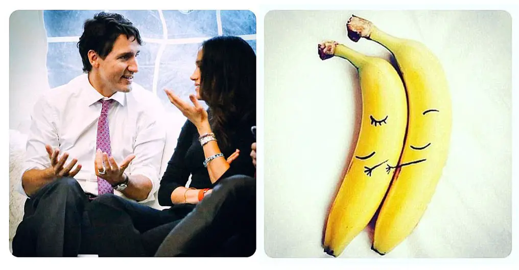 Meghan met Canadian Prime Minister Justin Trudeau and a cute picture of Bananas hugging each other - Photo courtesy of @meghanmarkle / Instagram