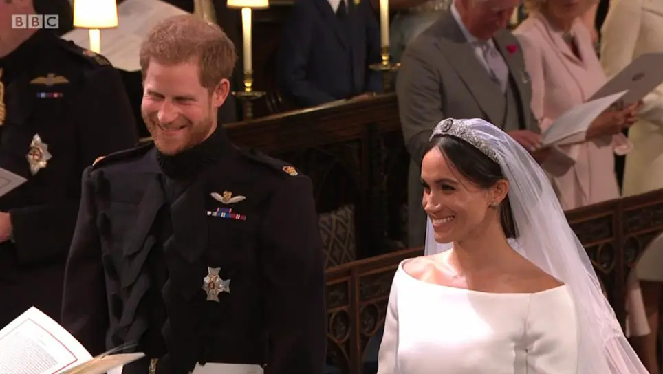 There was a burst of laughter as Prince Harry said "I Will" but the couple saw the funny side of things - Images courtesy of © BBC
