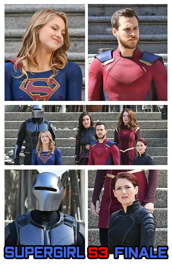 The main characters were pictured with Supergirl / Melissa Benoist including Mehcad Brooks as James Olsen/Guardian, Chyler Leigh as Alex Danvers, Chris Wood as Mon-El Erica Durance as Alura Zor-El and Amy Jackson as Saturn Girl