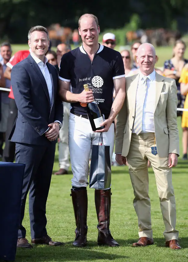 Crack the Champers! Maserati Royal Charity Polo Trophy 2018 James Cowan, Prince William, Duke of Cambridge and Mike Biscoe following the Maserati Royal Charity Polo Trophy 2018 at Beaufort Polo Club - Photo by Chris Jackson / Getty Images for Maserati / La Martina