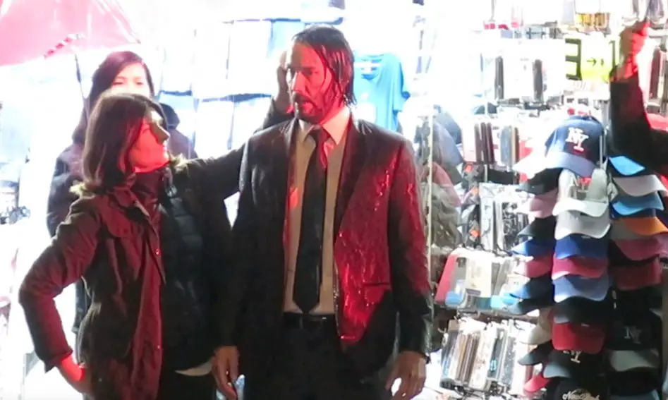 Soaked! Keanu Reeves aka John Wick was soaked on the set of John Wick 3: Parabellum' in New York City © The MEGA Agency