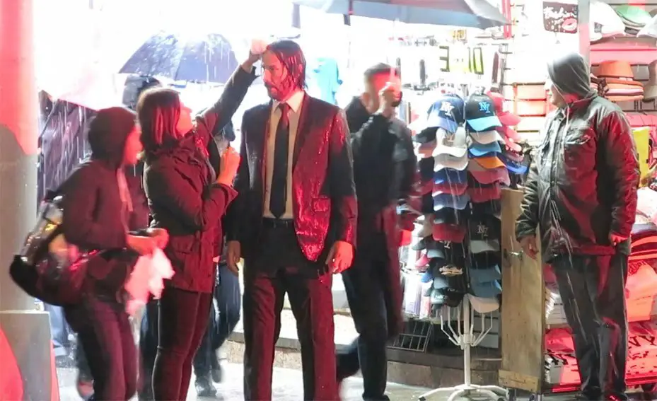 Keanu Reeves was patted down by a Makeup artist on set of 'John Wick 3: Parabellum' © The MEGA Agency