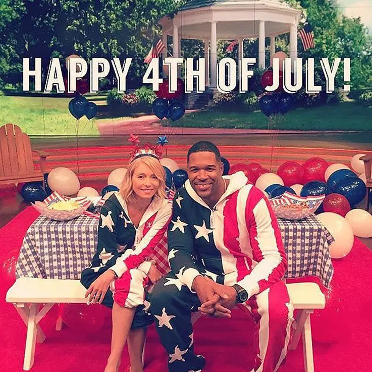 Kelly Ripa and Michael Strahan pose in their Stars and Stripes Pajamas! - Photo courtesy of Instagram