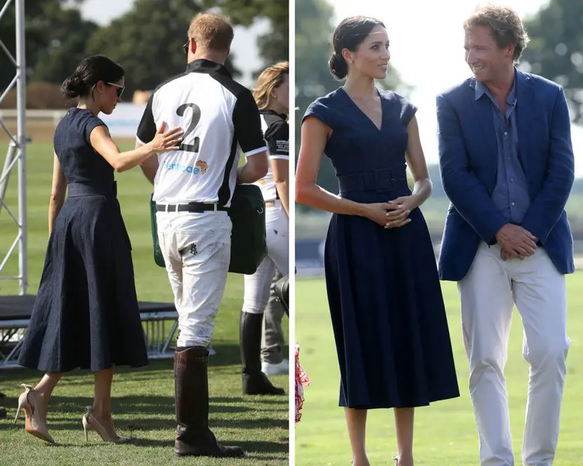 Meghan Markle had her arm around Prince Harry after the polo match attended by Sentebale Chairman Johnny Hornby - Photo courtesy of Image.net / Chris Jackson / Getty Images