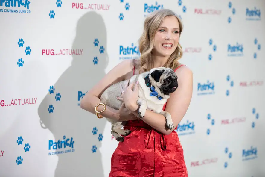Patrick The Pug Movie - Beattie Edmondson hugs Harley the Pug 'Patrick' UK premiere at an exclusive private London garden