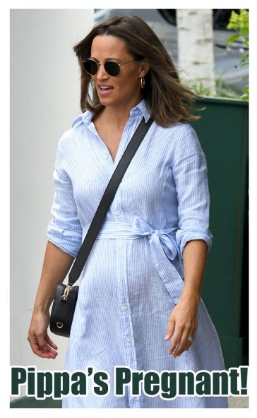 Pippa Middleton wore a striped baby blue Ralph Lauren Shirtdress with with simple black espadrilles and a black cross-body bag © Atlantic Images