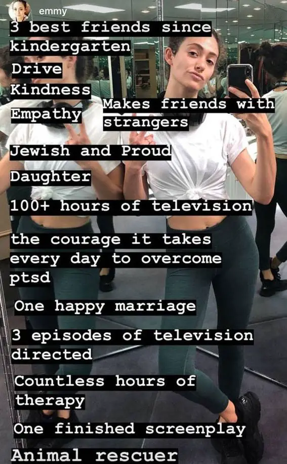 Emmy Rossum has posted an inspiring Instagram story aimed at talking about what you are actually made of rather than the weight number - Photo courtesy of @emmy / Instagram