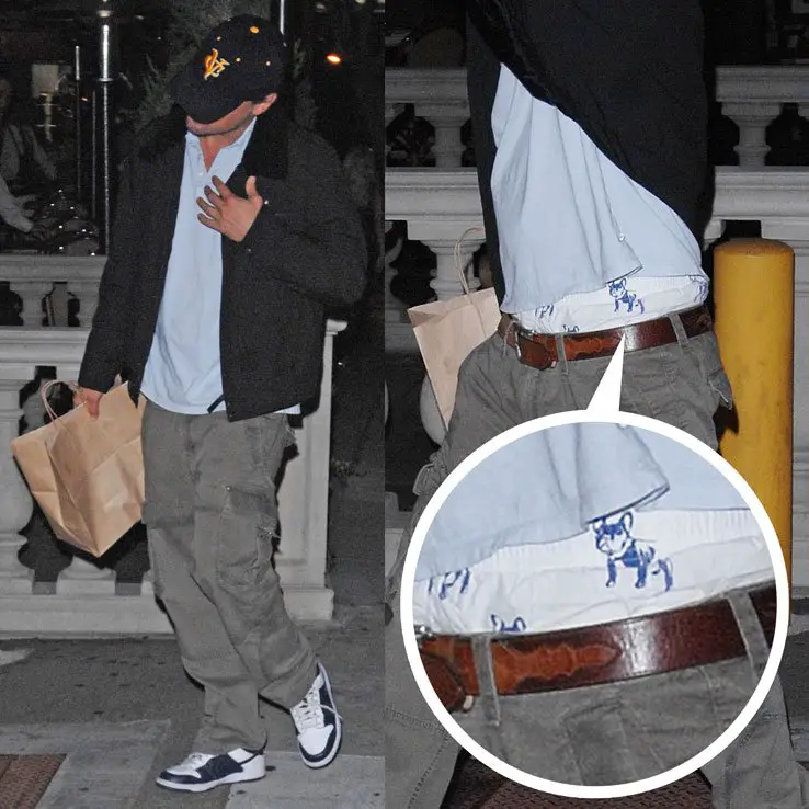Nice Undies! Leonardo DiCaprio flashed his French Bulldog boxers leaving a restaurant in Hollywood