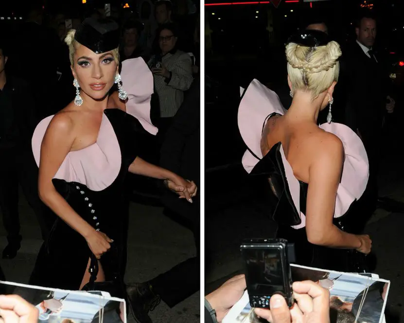 Lady Gaga had her hair plaited in her stunning pink and black velvet Ralph & Russo dress at TIFF 2018