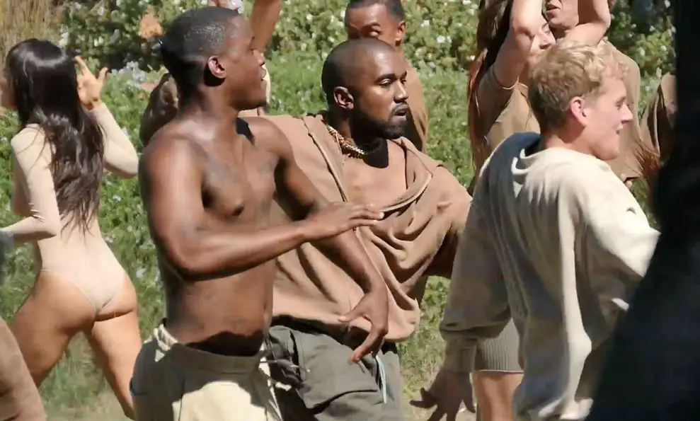 Kanye West was joined by topless dancers and women in things as he filmed his new music video "We Got Love" © The Mega Agency