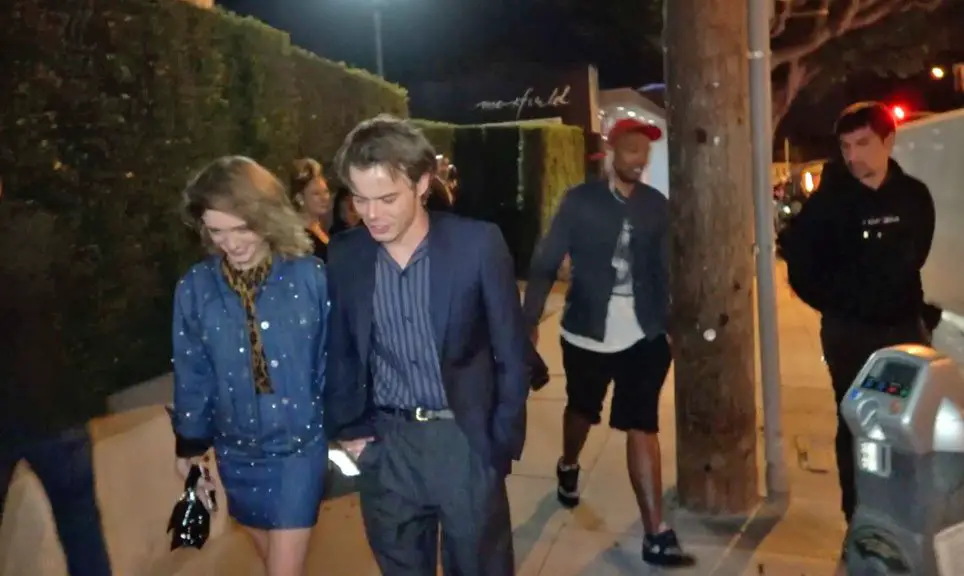 Real life couple Natalia Dyer and Charlie Heaton smiled as they left a restaurant in Los Angeles together © The Mega Agency